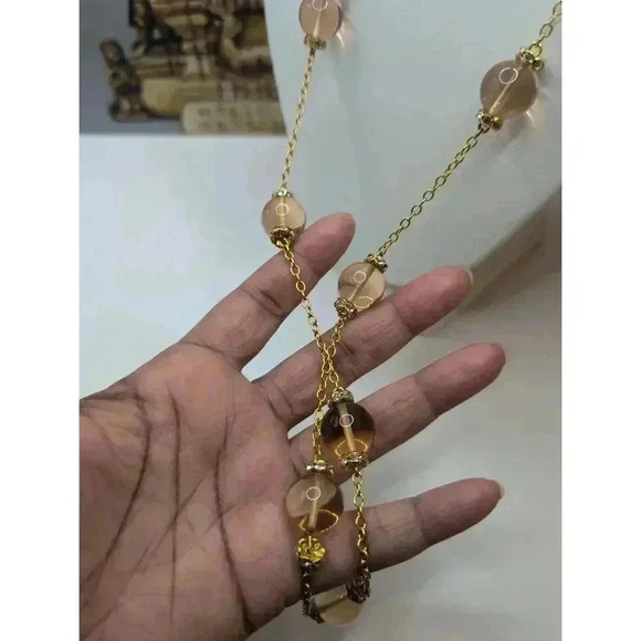 J Crew Gold Pink Beads Multi Beaded Station Necklace Approximately 16 Inches - Picture 2 of 5